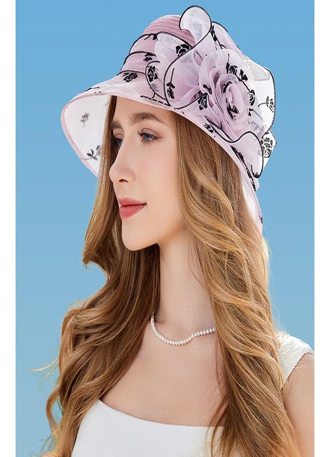 KORADI Women Organza Sun Hat Fascinators Bucket Bowler Hat for Tea Party Bridal Wedding Church Dress Hat Wide Brim Sun Cap(Puple15) - Image 2